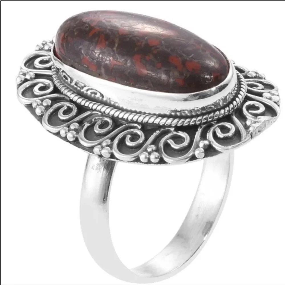 Sterling Silver Antique Fossil Coprolite Stone Ring NEW